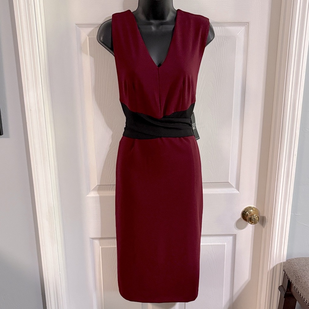 New York & Company Burgundy and Black midi dress, size L, NWT.